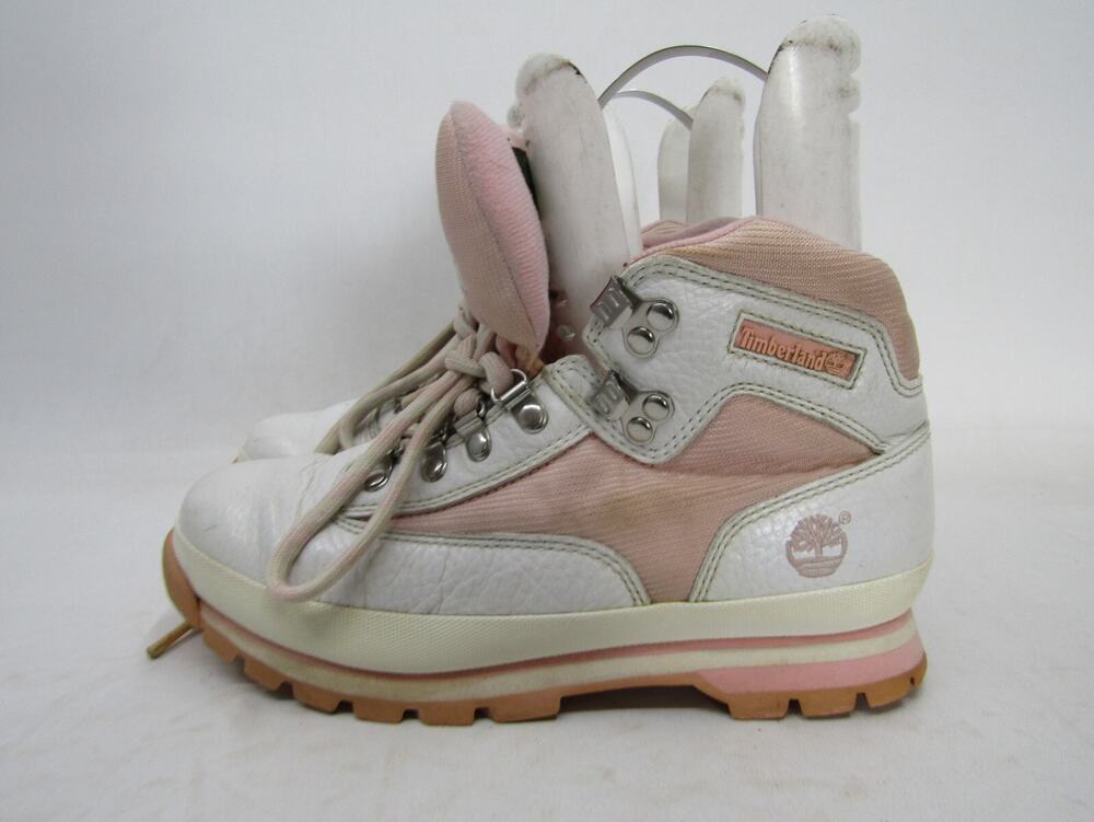 Timberland Womens Size 9 M Pink White Leather Laces Ankle Fashion Boots